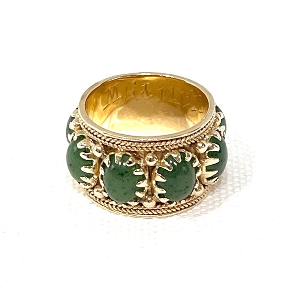 Antique Jade 14K Gold Milgrain Textured Wide Band Eternity Ring 11.08 Grams - Picture 5 of 16